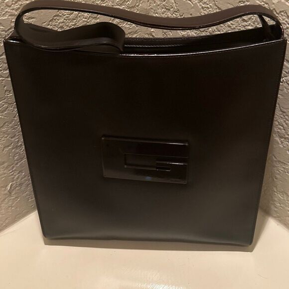Gucci G Logo Glazed Leather Shoulder Bag Brown Minimalist Old Money Aesthetic - Picture 3 of 14